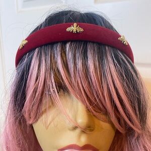 Elegant Burgundy Velvet Headband with Gold Accents